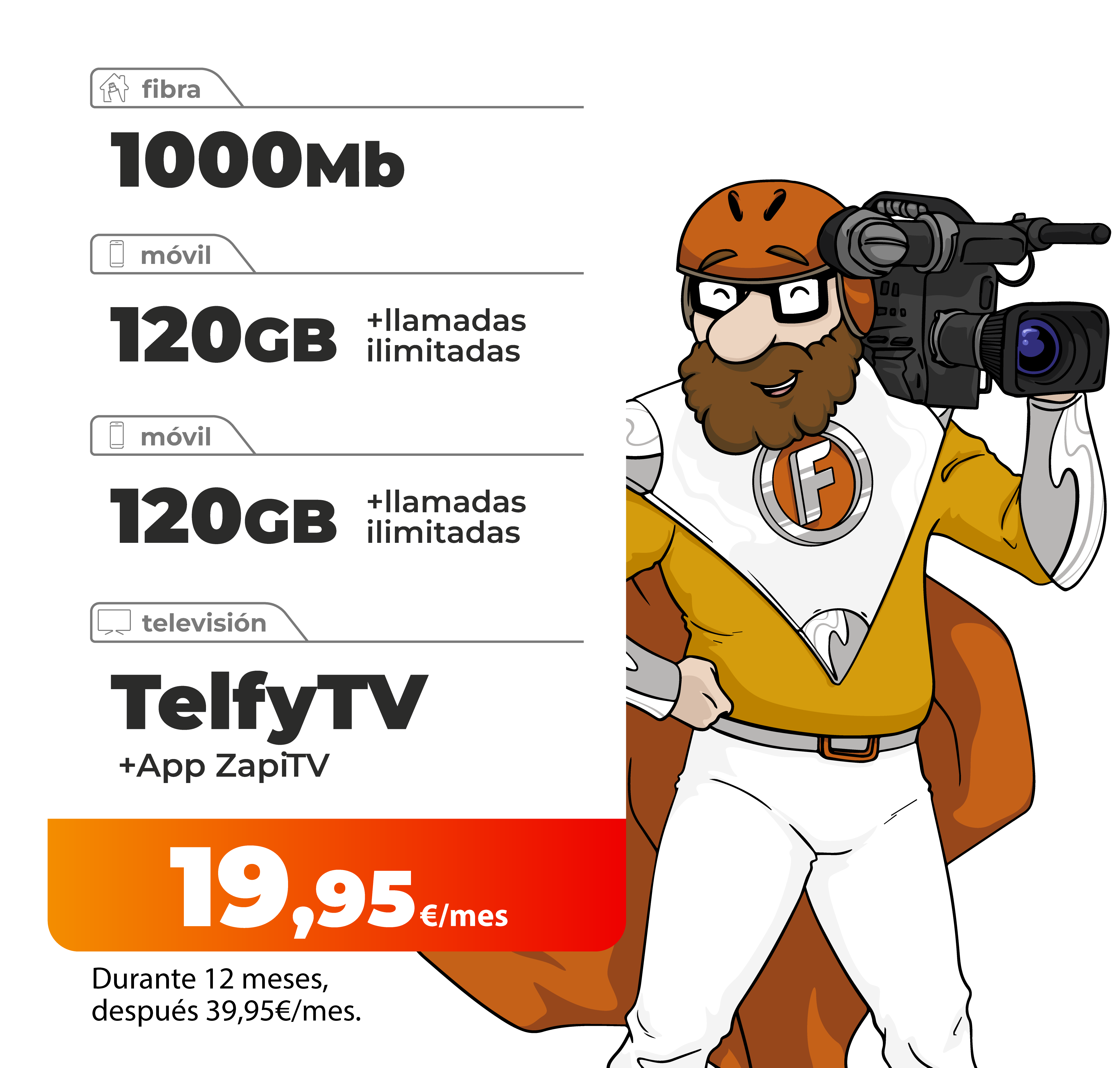 Promo 1000Mb + Móvil + TV por 19,95€/mes